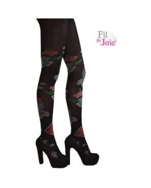  Collant fil de joie Roses noires lycra