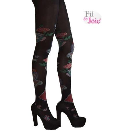  Collant fil de joie Roses noires lycra