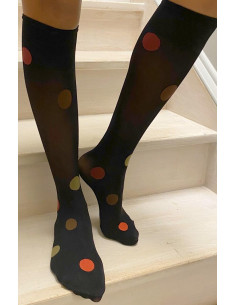 Mi bas noir opaque à pois de couleurs