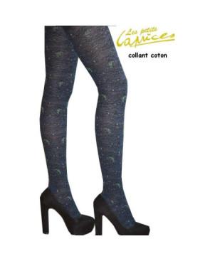 Collant coton dentelle fleuri cobalt