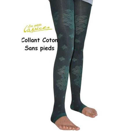 Collant vert forêt dentelle de coton sans pieds
