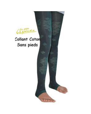 Collant vert forêt dentelle de coton sans pieds