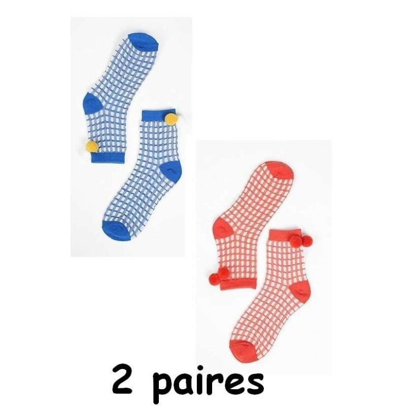  Chaussettes de Clown à Carreaux et pom pom