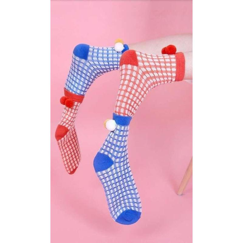 Chaussettes de Clown à Carreaux et pom pom