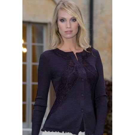 Gilet Moretta Laine et soie Dentelle Boutonnée
