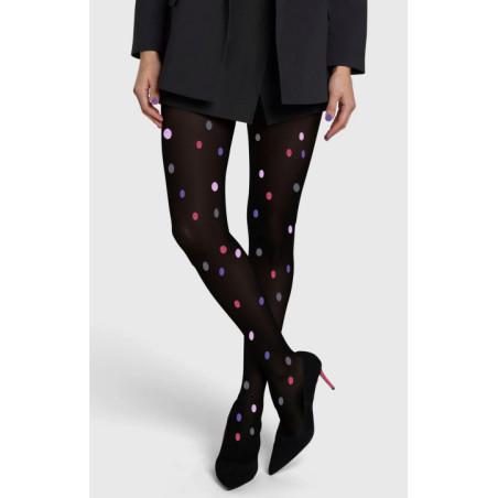 Collant-opaque-NOIRE-à-pois-multi-couleurs