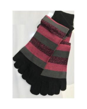 Chaussettes 5 doigts rayures noires roses