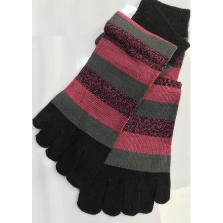 Chaussettes 5 doigts rayures noires roses