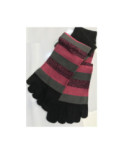 Chaussettes 5 doigts rayures noires roses