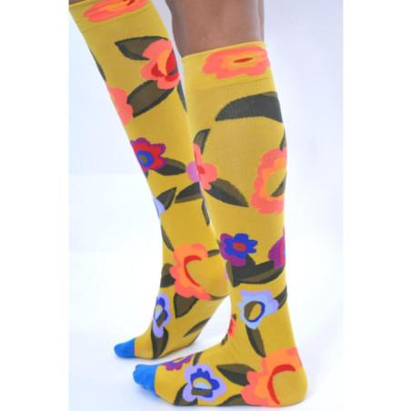 Chaussettes tendance moutarde fleuri