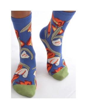 Chaussettes-les-petits-caprices-Bleu-roi-tulipes