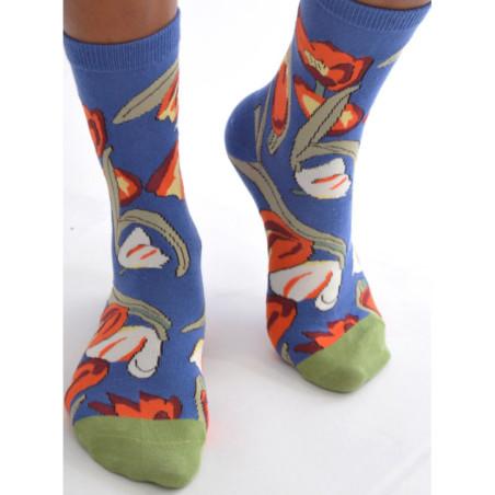 Chaussettes Bleu roi Bouquet de Tulipes