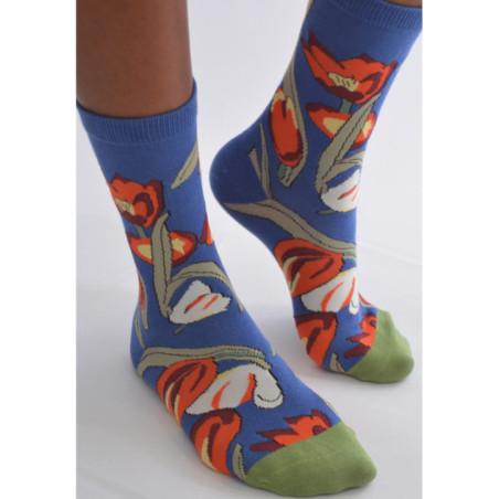 Chaussettes Bleu roi Bouquet de Tulipes