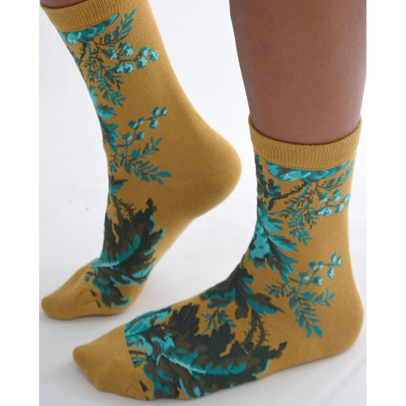 Chaussettes Moutarde Fleurs Abstraites