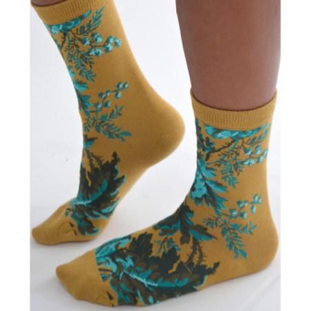 Chaussettes Moutarde Fleurs Abstraites