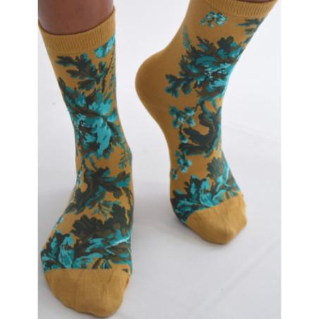 Chaussettes Moutarde Fleurs Abstraites