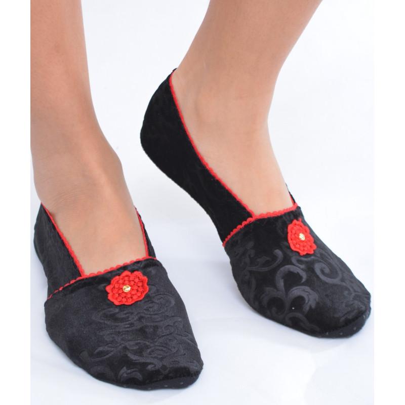 Chausson  Velours Flor rouge Anti dérapant Les Petits Caprices