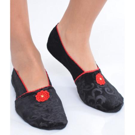 Chausson  Velours Flor rouge Anti dérapant Les Petits Caprices