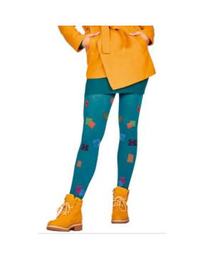 Collant-hiver-Cronert-coton-bio-turquoise-patchwork-rapiécé