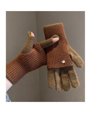 gants-mitaines laine-douce-ouvertes-aux pouces-brun