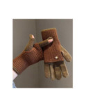Gants Mitaines superposé chics Bicolore Brun vert