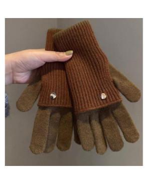 Gants Mitaines superposé chics Bicolore Brun vert