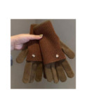 Gants Mitaines superposé chics Bicolore Brun vert