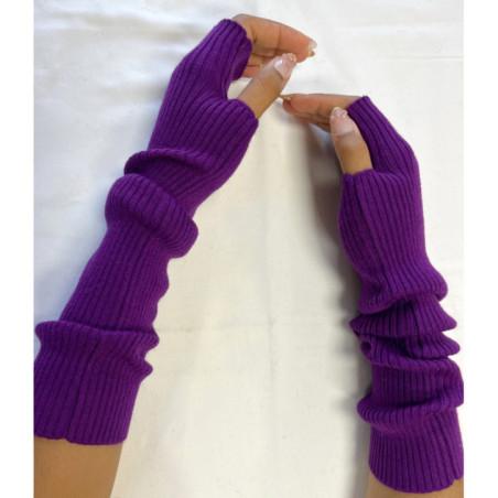 Manchons cotes coton cachemire Violet