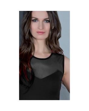 Top Laine et soie sans manches decolleté transparent