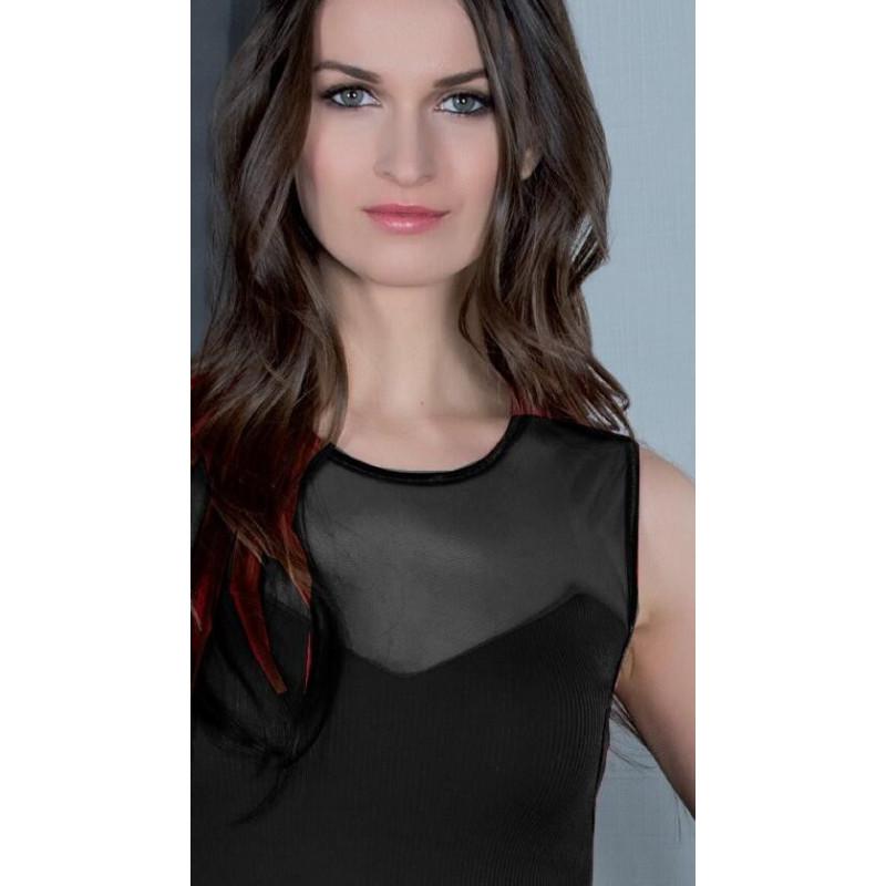 Top Laine et soie sans manches decolleté transparent
