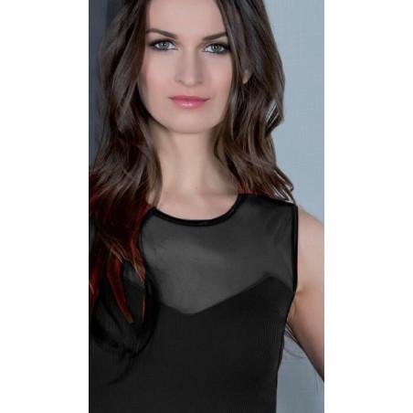 Top Laine et soie sans manches decolleté transparent