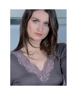 Top Decolleté V Laine et soie Dentelle Moretta