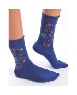 Chaussettes Cronert noires à  fleurs bord roulé