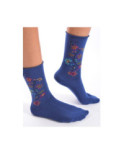 Chaussettes Cronert noires à  fleurs bord roulé