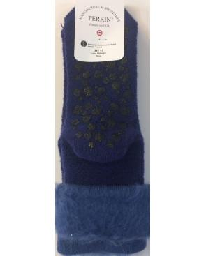  Chaussons chaussettes Perrin Laine bleu roi