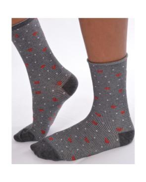 Chaussettes bords roulés petits carreaux coeurs