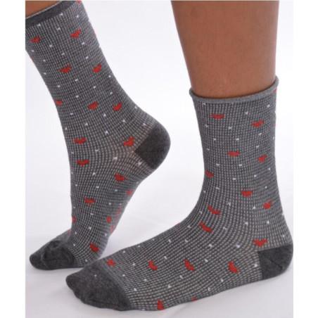 Chaussettes bords roulés petits carreaux coeurs