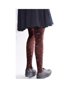 Collant-microfibre-bouquet-fleuris-multi-couleur-base-bordeaux