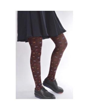  Collant-microfibre-bouquet-fleuris-multi-couleur-base-marron-avant