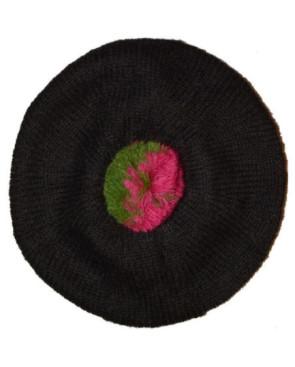 Bonnet en laine mohair à pomopom noir