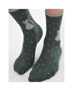 Chaussettes laine vertes chat sympas