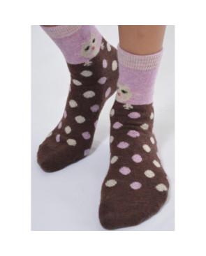 Chaussettes laine marron pois et chats