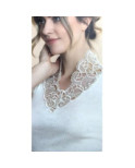 Chemise LAine et soie Col V Dentelle Crochet