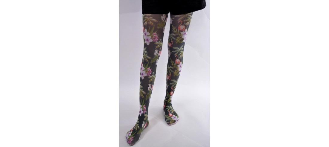 collant imprimé flirt joli flamant roses à fleurs blanches