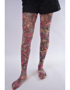 collant opaque imprimé têtes de morts romantiques