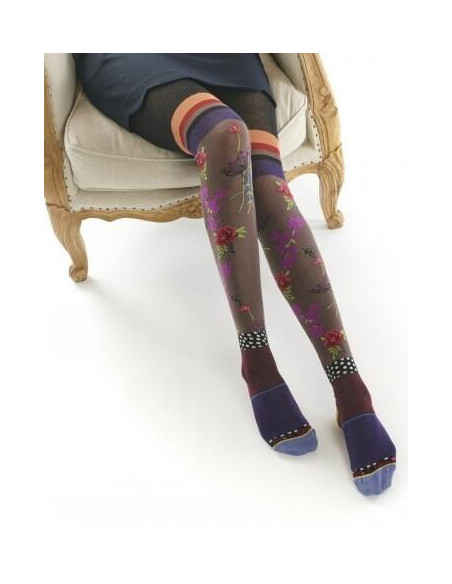 collant hiver Dub et Drino Precious kaki fleuri PAtchwork