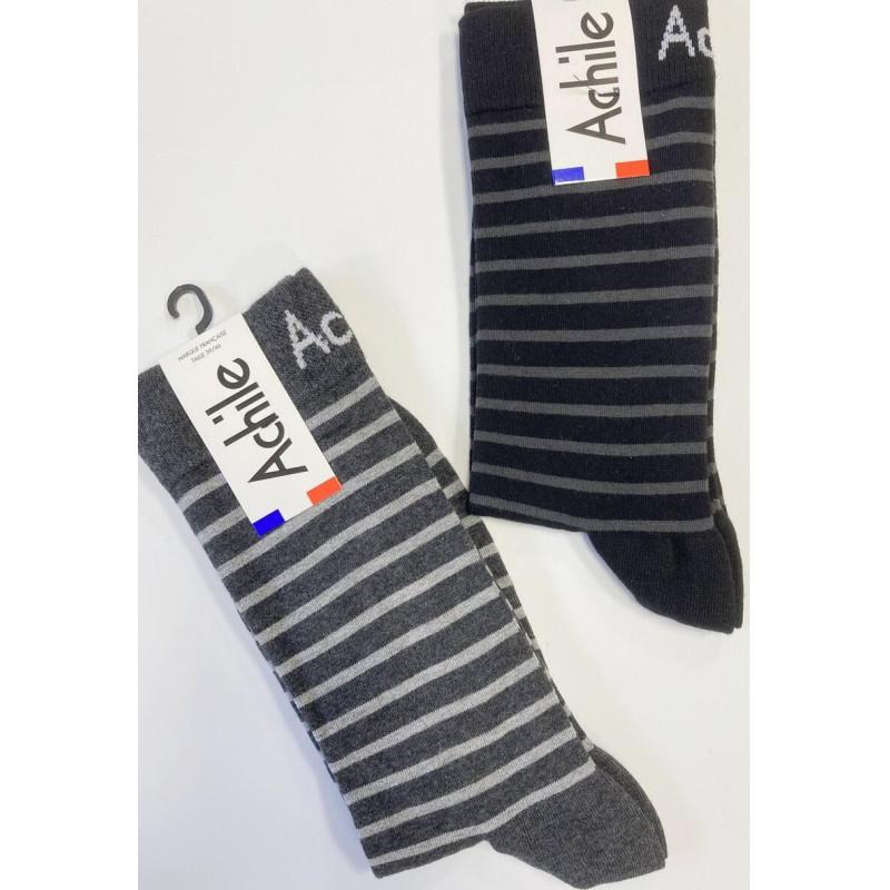 Duo Cahussettes Achille rayures Mariner