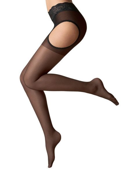collant ouvert Le Bourget Noir fin effet porte Jarretelles