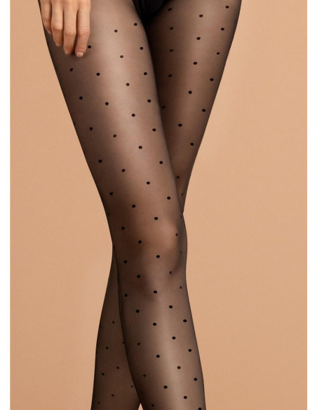 collant noir à petits pois plumetis