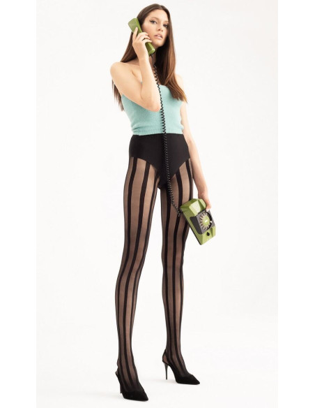 collant noir voile fin Rayures verticale